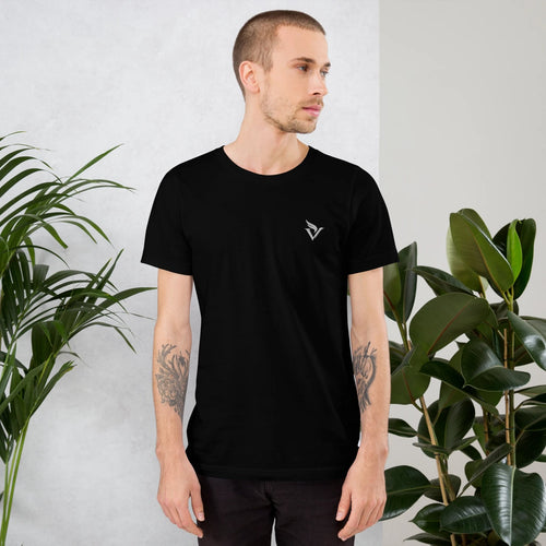 Raven Tee in black, front with embroidered V-wing logo